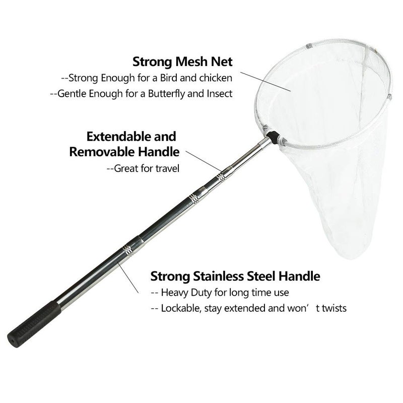 RESTCLOUD Insect and Butterfly Net with 12" Ring, 24" Net Depth, Strong Stainless Telescoping Handle Extends to 38 Inches - Image 2